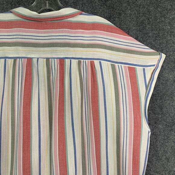Old Navy Striped Shirt Women XXL Cap Sleeve Tie Waist Cool Summer Cotton Rayon - Picture 11 of 12